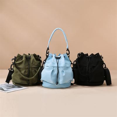 New Handbag Stylish and Simple Bucket Bag Drawstring Nylon Casual Pleated Large-capacity Shoulder Bag