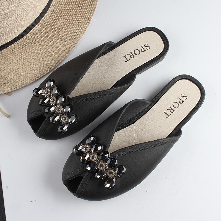 Yuzhihao Women s Summer Rhinestone Toe-Cover Sandals 37