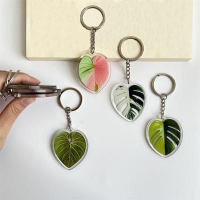 1PC Simulación Planta Verde Llavero Encantador Moda Hoja Llavero Colgante Pequeño Regalo Acrílico Colgante para Bolso de Mujer