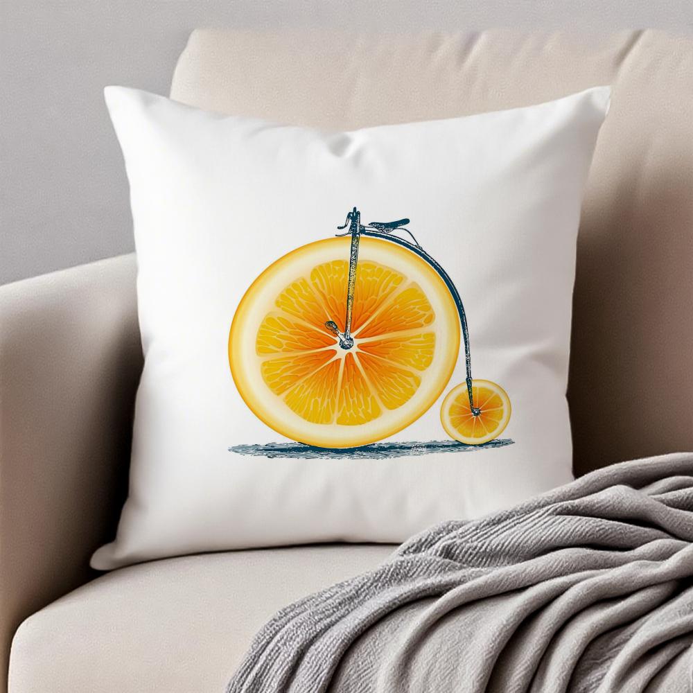 Fresh Fruit Orange Lemon Bicycle Art Cushion Cover Pillowcase Antidustmite Invisible Zipper Short Plush Sofa Cushion
