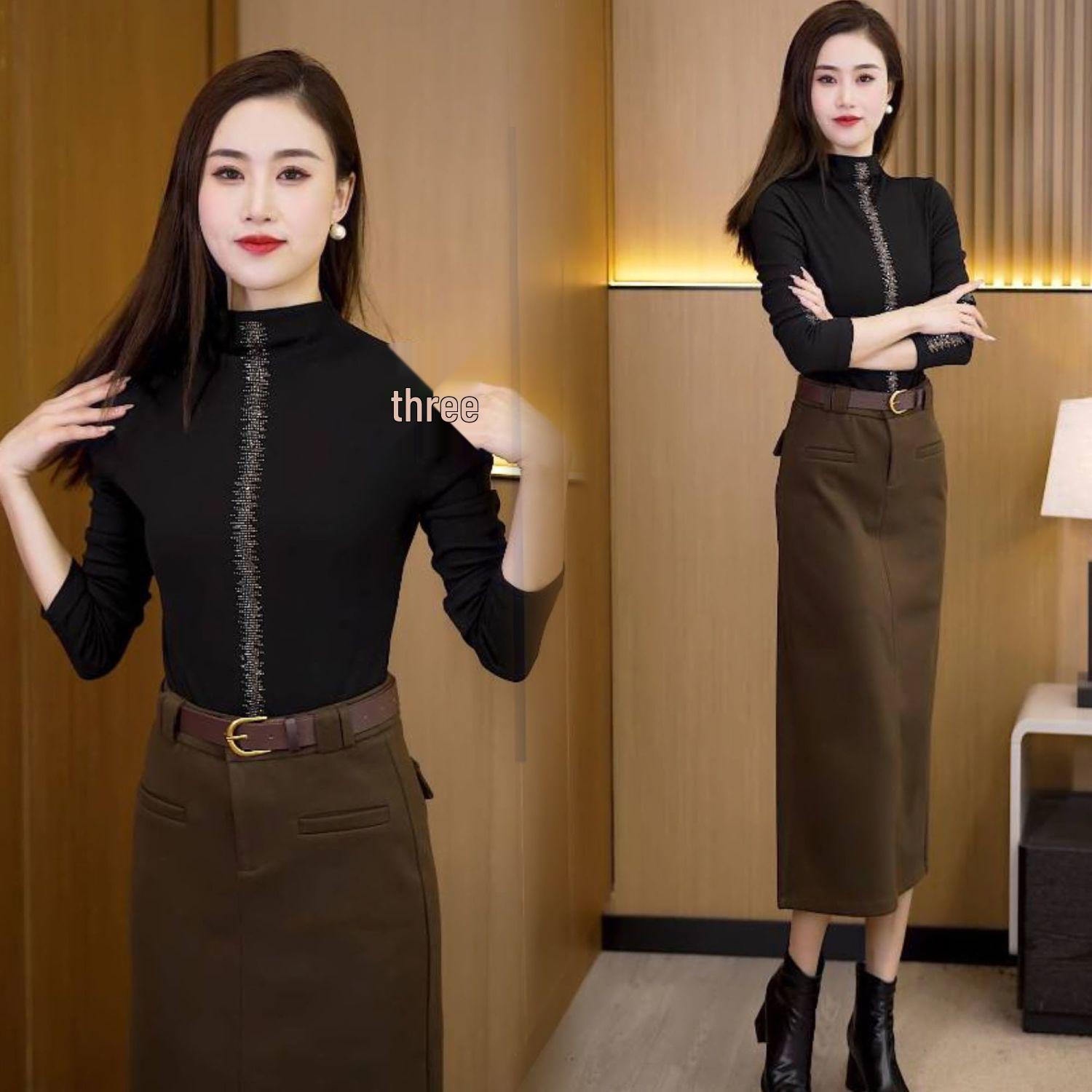 

European Fleece-Lined Long Sleeve Women s Base Shirt - Autumn/Winter Versatile T-Shirt XL (113-125 Jin)