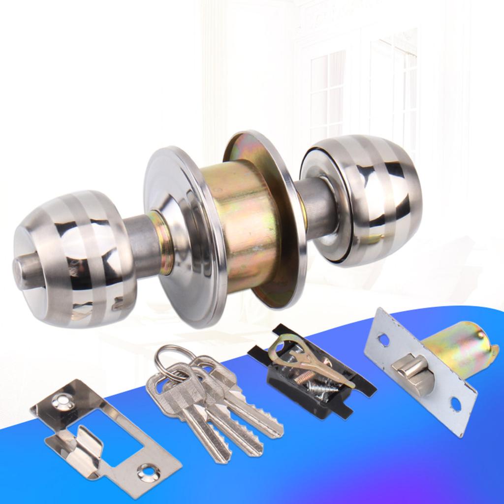 Zinc Alloy Rotation Round Door Knobset Handle Round Shaped Entrance Lock Doorknob for Hallway Closet Easy to Use