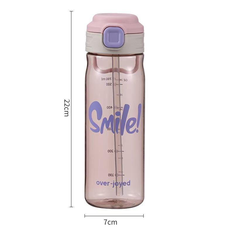 Water bottle summer new large straw graduated water cup food grade waterproof and leak-proof campus student portable simple water cup