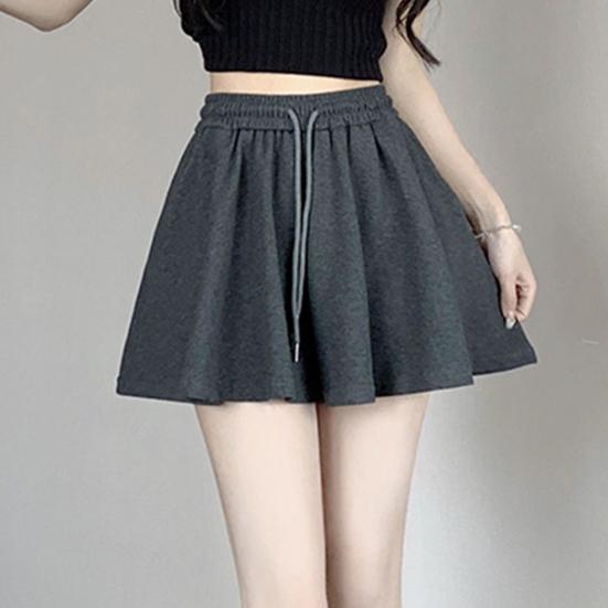 Women Summer Shorts Elastic High Waist Adjustable Drawstring Casual Shorts with Pockets Solid Color Wide Leg Shorts