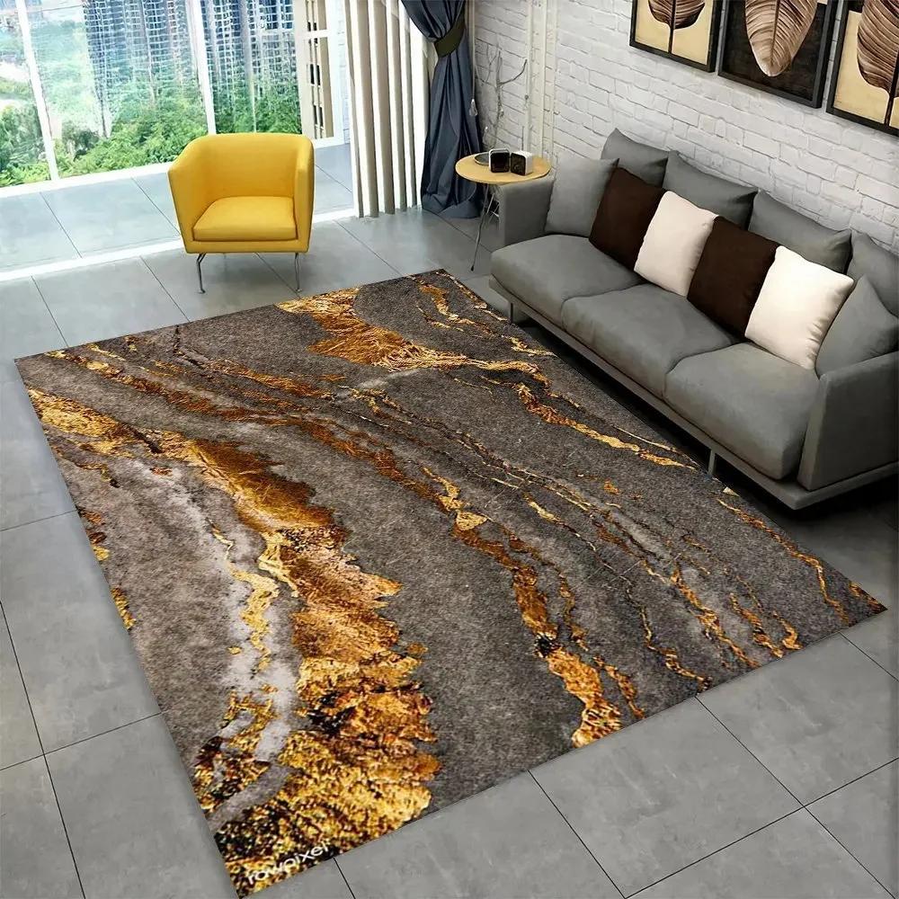 

Sophisticated Nordic Blue and Gold Marble Floor Mat Geometric Carpet for Living Room or Bedroom Non-Slip Rug for Sofa Doormat 40x60cm