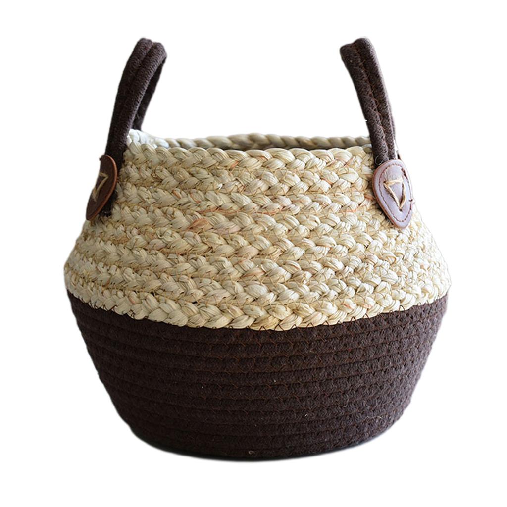 Straw Weaving Flower Pot With Double Handle Stylish Sturdy Decorative Props Garden Accessories