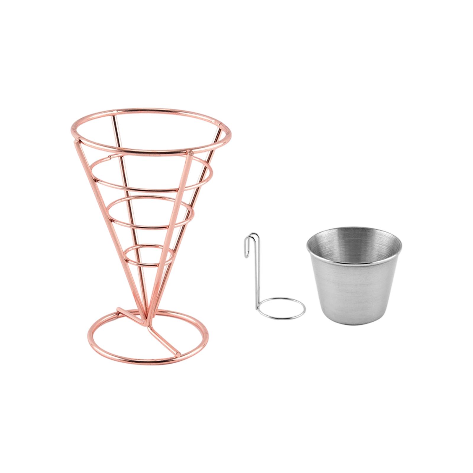 

Creative Cone Shaped Wire Fry Basket with Cup and Hook Mini Metal Food Basket for Restaurant Serving French Fries and Fried Snacks One Size