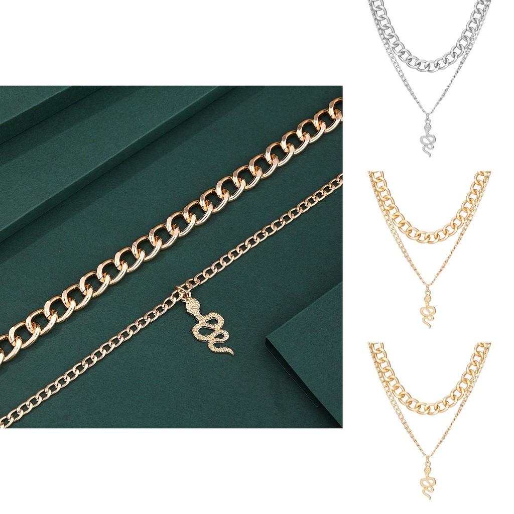 Stylish European And American Double Layer Snake Necklace For Women With Unique Design In Gold And Silver