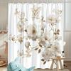 1Pc White Floral Pattern Shower Curtain, Polyester Fabric, Machine Washable, With Hook, Suitable For Bathroom Decoration