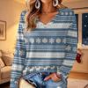 Women's V-Neck Long Sleeve Christmas Print Lightweight Blouse for Spring and Summer