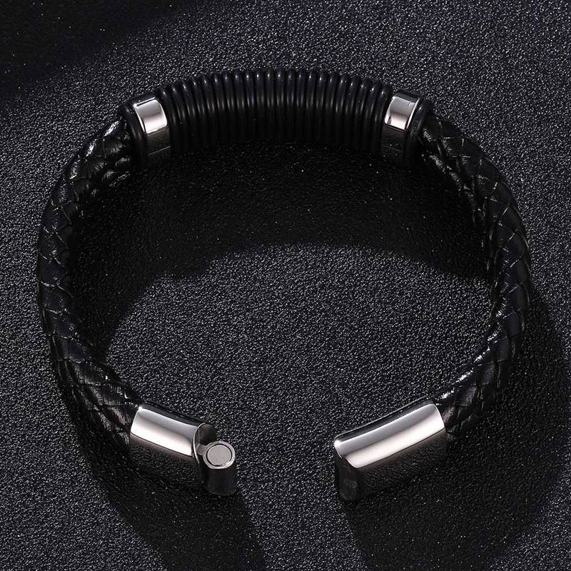 Fashion Genuine Braided Punk Bangles Men Bracelet Magnetic Clasp Braided Mutilayer Leather Wrapping Punk Man Jewelry Gift BB1071
