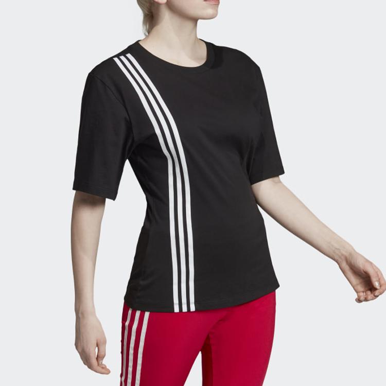 Adidas Originals Striped Retro Sports Style T-Shirt Women Tops Black EC0932