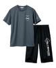 Top and Bottom Set Sweat Quick Large Gray Pajamas, Loungewear, (Short Sleeves, T-Shirt, Pants), Absorbent, Drying, Mesh, Men's, Size, Summer,
