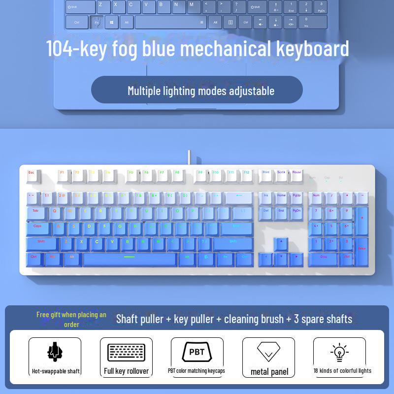 104-Key Wired Gaming Mechanical Keyboard, Blue/Black/Tea/Red/Silent Switches, Mahjong Sound, Hot-Swappable, Customizable