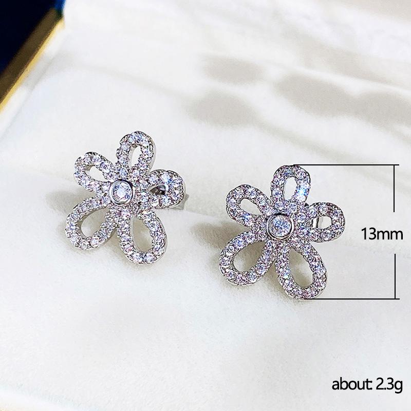 Boucles d'oreilles à tige en forme de fleur exquise pour mariée, style de fête de mariage, doux, accessoires pour oreilles de femme, bijoux en CZ de luxe