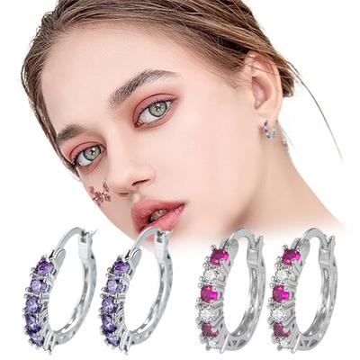 1 Pair Women Huggie Earrings Blue Cubic Zirconia Small Hoop Earrings Party Prom Clipping-on Earrings Copper Round Earrings