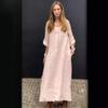 2024 Summer Women's Casual Plus Size Cotton Linen Pocket Shirt Collar Dress