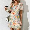 Mode d'été Robe pour femme à col en V Imprimé Botanique Robes Courtes Sexy