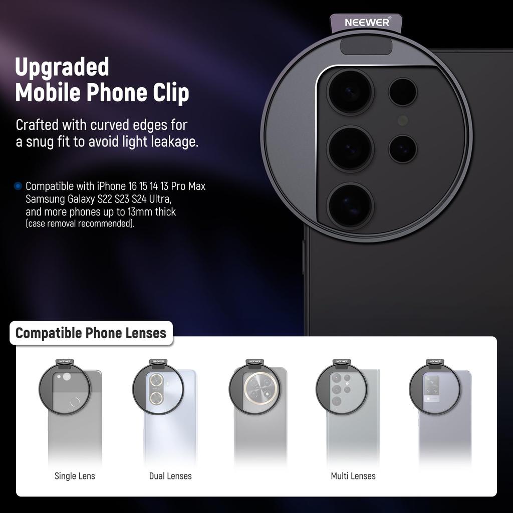 NEEWER 67mm CPL Filter with Cold Shoe Smartphone Lens HD Polarizing Circular Includes Pouch and Cleaning Compatible with iPhone Max S25 Clip, Filter,
