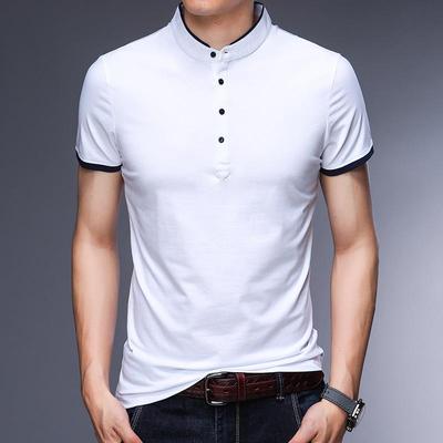 2025 Men's Slim-Fit Stand-Up Collar T-Shirt: Casual, Solid Color, Short-Sleeve, Versatile Cotton for Summer