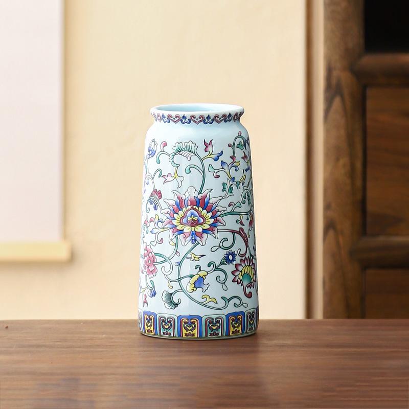 Small Ceramic Vase for  Handmade Elegant Vintage Chinese Painting  Enamel Glazed Porcelain Decorative Vases for Office Home