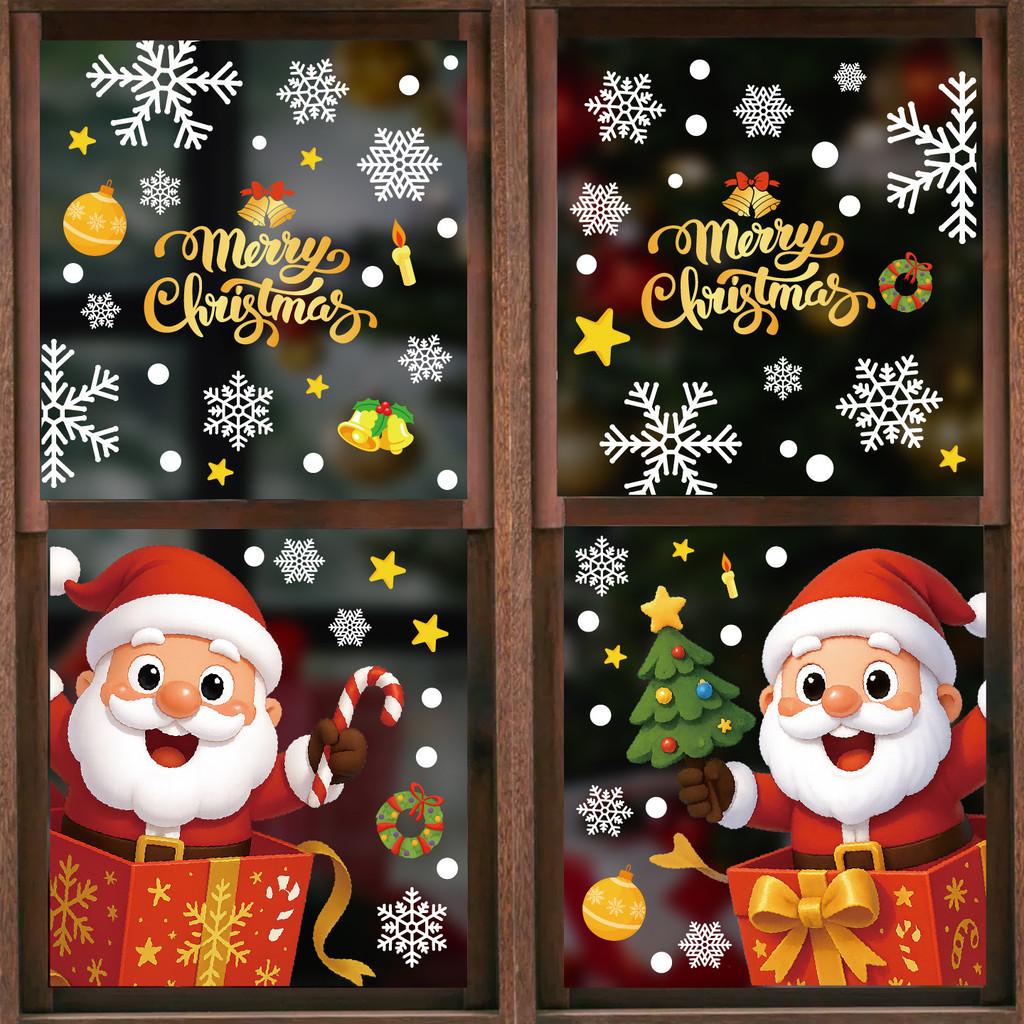 Festive Pvc Christmas Snowflake And Santa Static Stickers For Decoration Window