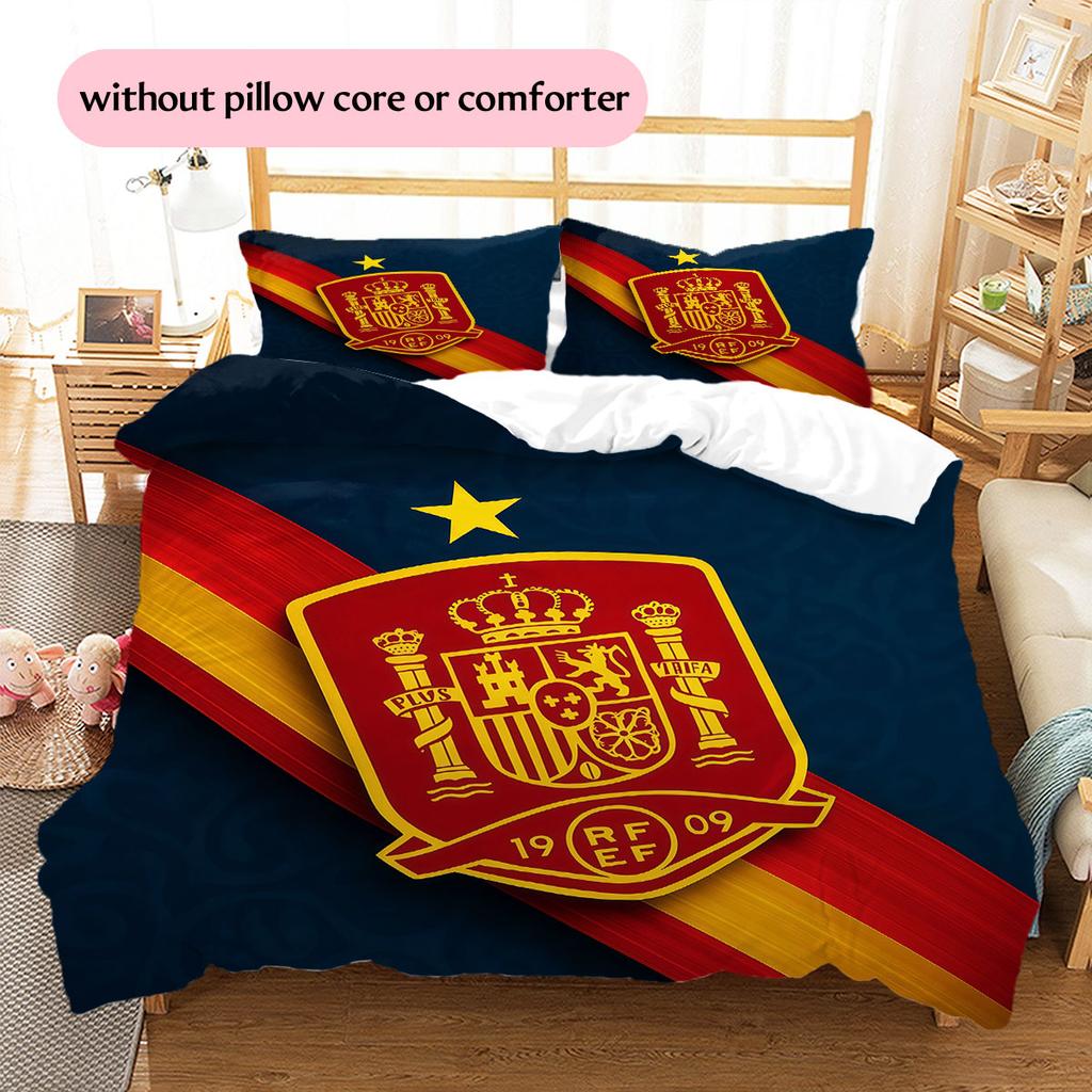 Motivo Logo Calcio Spagna Biancheria da Letto Decorazione Casa Regalo di Compleanno (1 * copripiumino + 2 * federa, senza nucleo),merchandising per fan.