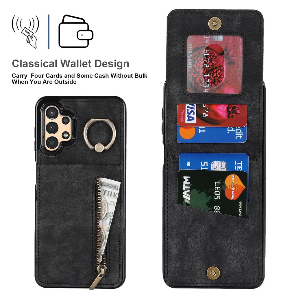 For Samsung Galaxy A13 5G/A13 4G RFID Blocking Kickstand Case Retro PU+TPU Wallet Phone Cover