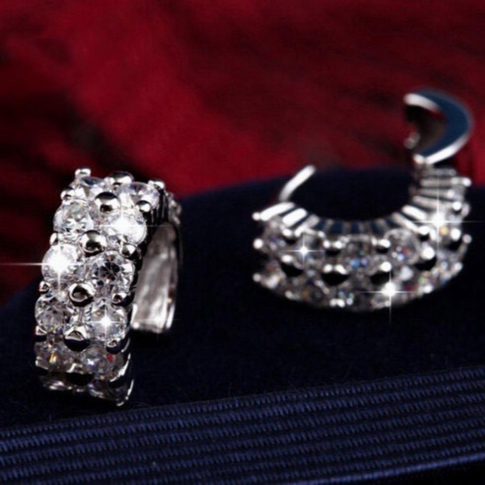 Fashion Double Row Diamond Stud Earrings Silver Plated Small Hoop Earrings for Women