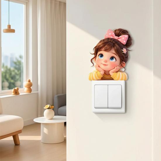 Switch Sticker, 3D Lying Girl Design Electrostatic Window Clings, Easy Peel & Stick Window Sticker for Kids Room Balcony Bathroom