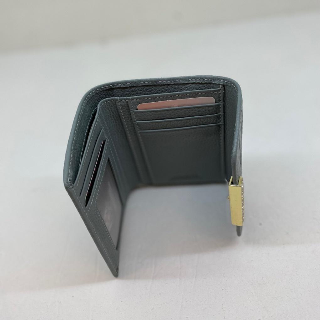 Women's Cowhide Half Wallet - Natural Cowhide - Lightweight and Luxurious Crocodile Pattern - AW9165 - Sky Blue