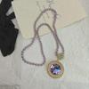 Purple Pearl Long Necklace for Women: Luxurious Fall/Winter Accessory for Sweaters, Cheongsams, and More.