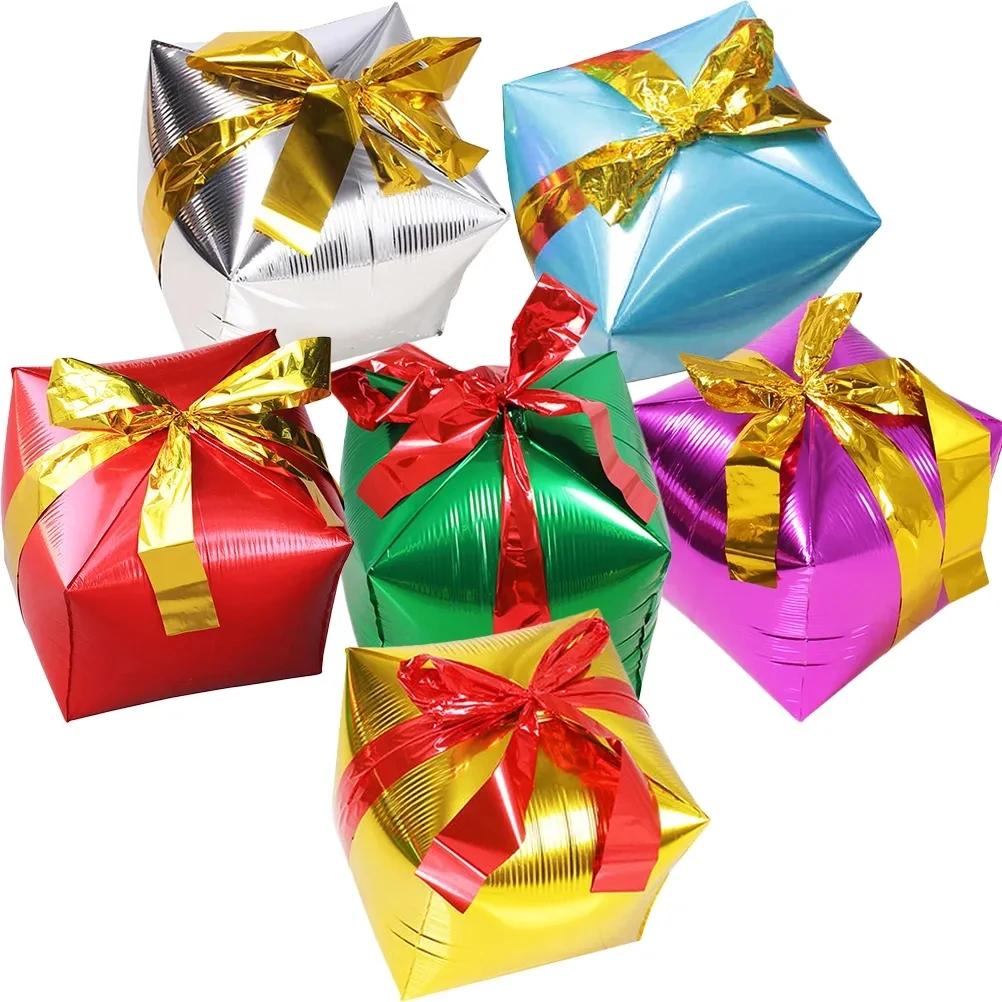 4pcs 22Inch Christmas Gift Boxes Foil Balloons Xmas Decoration Party  Christmas  Present Air Globos 4D Cube Four sided Square
