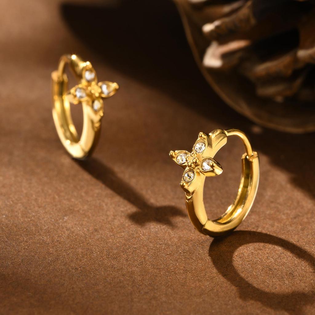 Light Luxury White Zircon Heart-Shaped Earrings for Women,  Stainless Steel Gold Color Classic Hoop Earrings, Fashion Jewelry