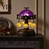 Halloween Tabletop Decor Ghost Carousel Light, Night Gothic Stained Glass Shade Vintage Resin with Floating Ghosts/Pumpkins, Spooky Table Lamp
