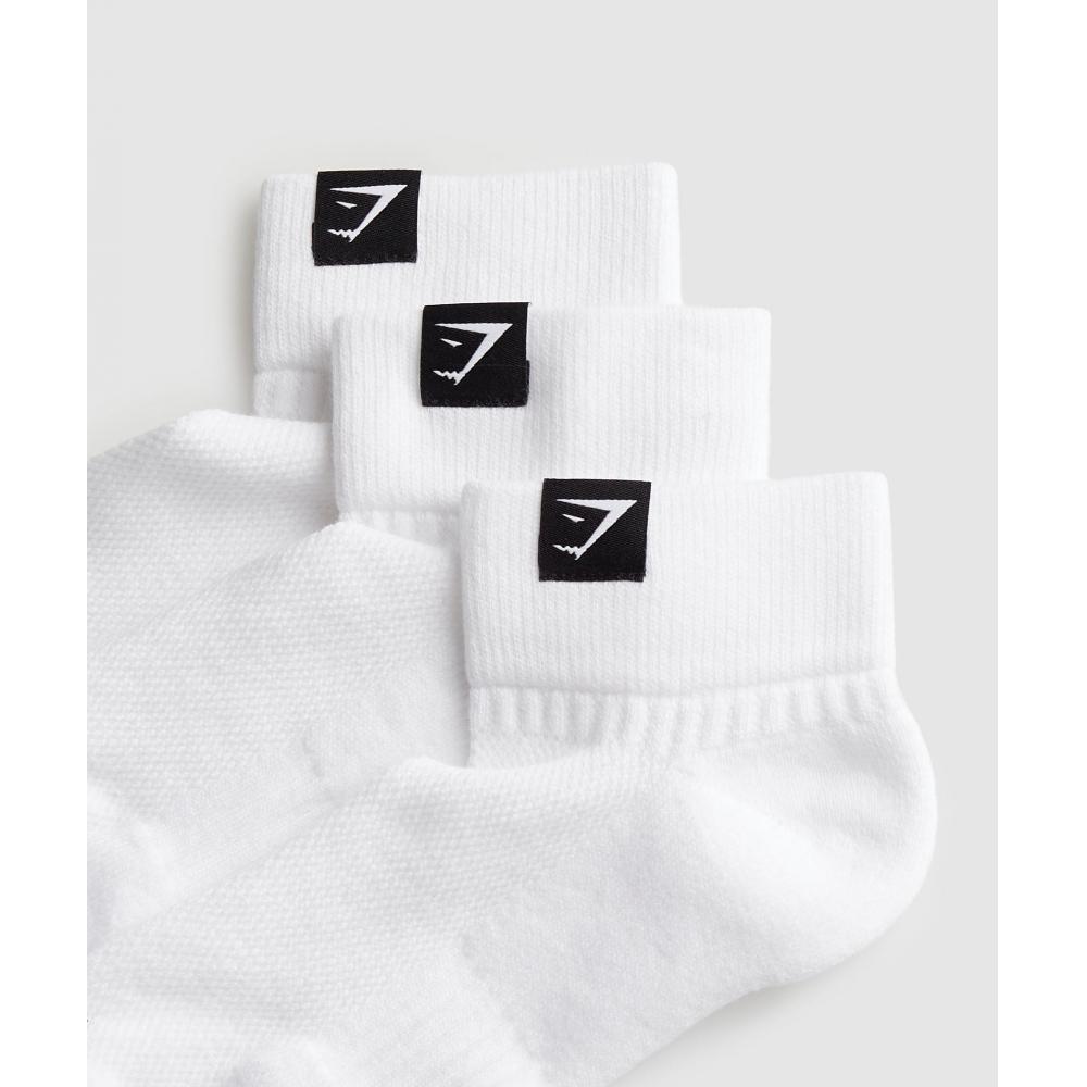 Gymshark Woven Tab Quarter Socks 3pk White I2a7f Wbbm