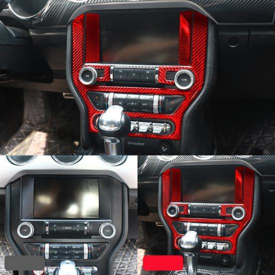 6pcs Red Carbon Fiber Car Front Center Screen Panel Cover For Mustang 2015-