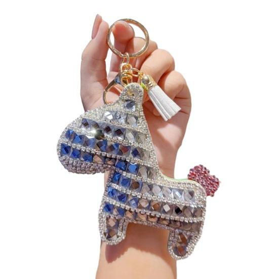 Bag Pendant Sparkling Rhinestones Plaid Pattern Keychain with Tassels Backpacks Handbags Cars Accessories