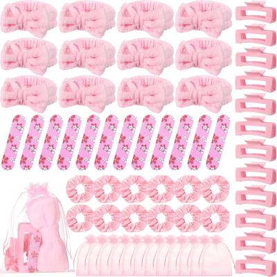 1-20 Sets Pink Spa Sleepover Kit: Headband, Scrunchies, Hair Clips, Nail Files, Bags for Bridal/Baby/Wedding/Birthday
