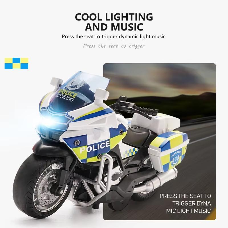 Alloy Motorcycle Model 1/14 Simulation Police Car Pull Back Activity with Light Music Motorcycle Toy Boy Children Gift Collection Ornaments