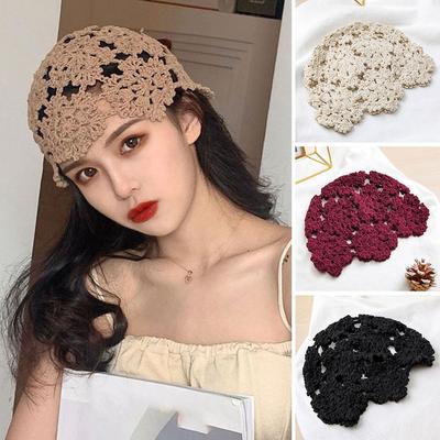 Atmungsaktive Ausgestanzte Strickmütze Blumen Lässige Baskenmütze Kappe Sommer Mode Blumen Atmungsaktive Baumwolle Beanies Sonnenschutz Damen