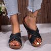 fashion 2024 Summer New Fashion Women's Open Toe Slippers Retro Shallow Mouth Slip-On Party Wedge Heel Women's Sandals Zapatos De Mujer