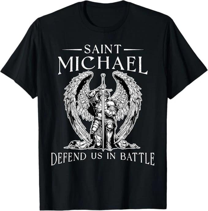 Saint Michael Prayer Defend Battle Catholic Christian Faith T-Shirt S