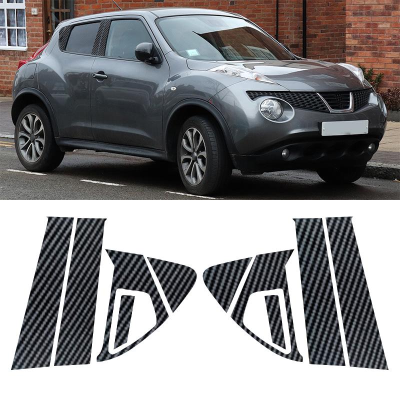 10st Kolfiber Pelarpinnar Spegeleffekt Bil Dörr Mittpelare Fönster Mitt BC-pelare Postskydd Trim Passar För Nissan Juke 2011-2017