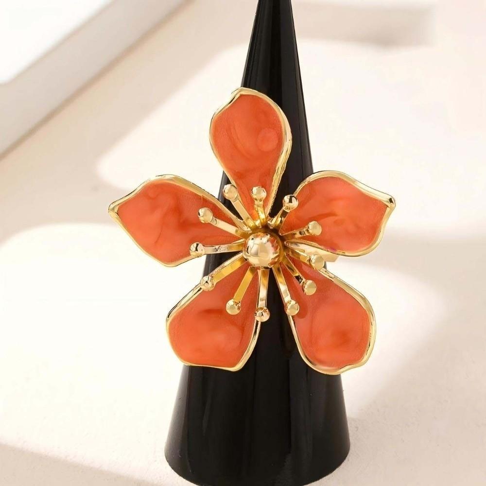 Jewelry Large Flower Ring Banquet Luxury Metal Petal Enamel Bride Ring Exquisite Temperament Wide Opening Ring Holiday Party