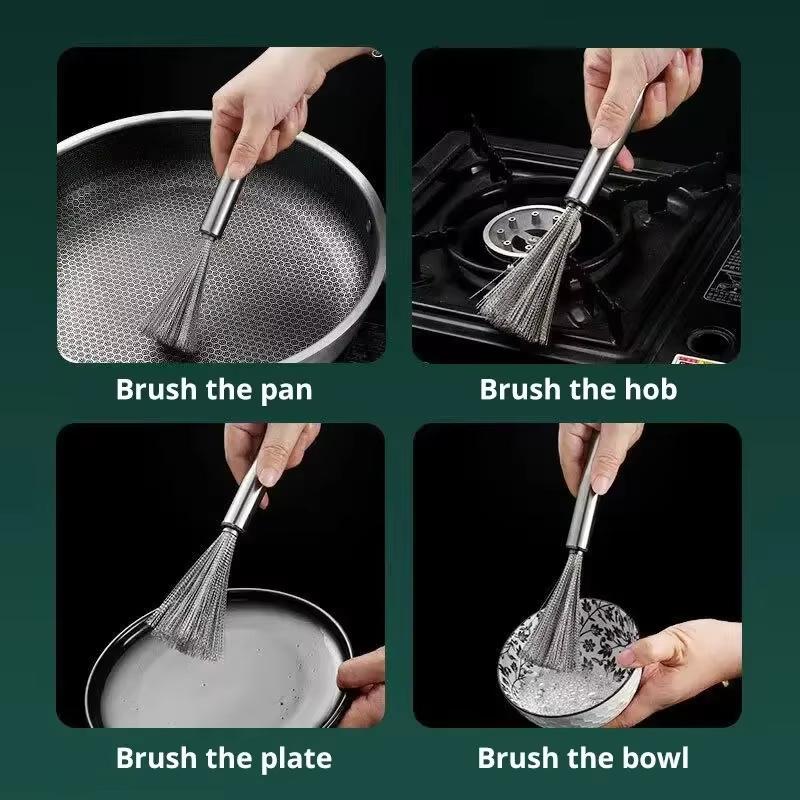 1-2Pc Stainless Steel Pot Brush Long Handle Multi-Functional Cleaning Brush Hanging Washing For Kitchen Sink Pans Scrubber Tools