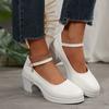 Fashion Chunky Heel Pumps Round Women Toe Ankle Strap Mary Shoes for Women Elegant High Heels Office Shoes Plus Size Chaussure Femme