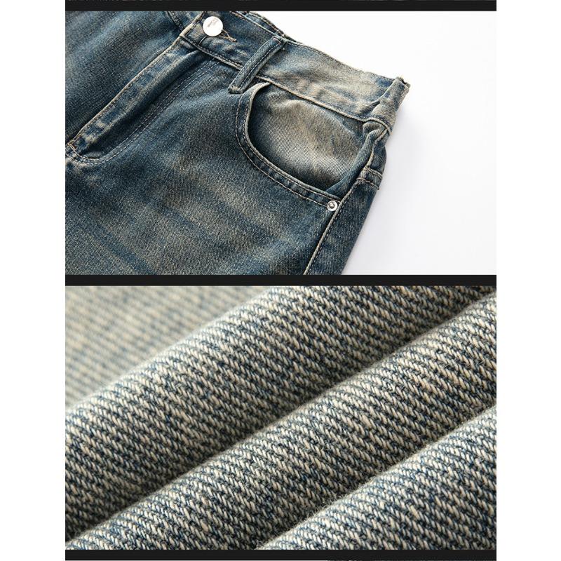 New 2025 Men's Student Four Seasons Washed Floor-Length Jeans Loose Straight Cut Retro Public Version Hong Kong Style