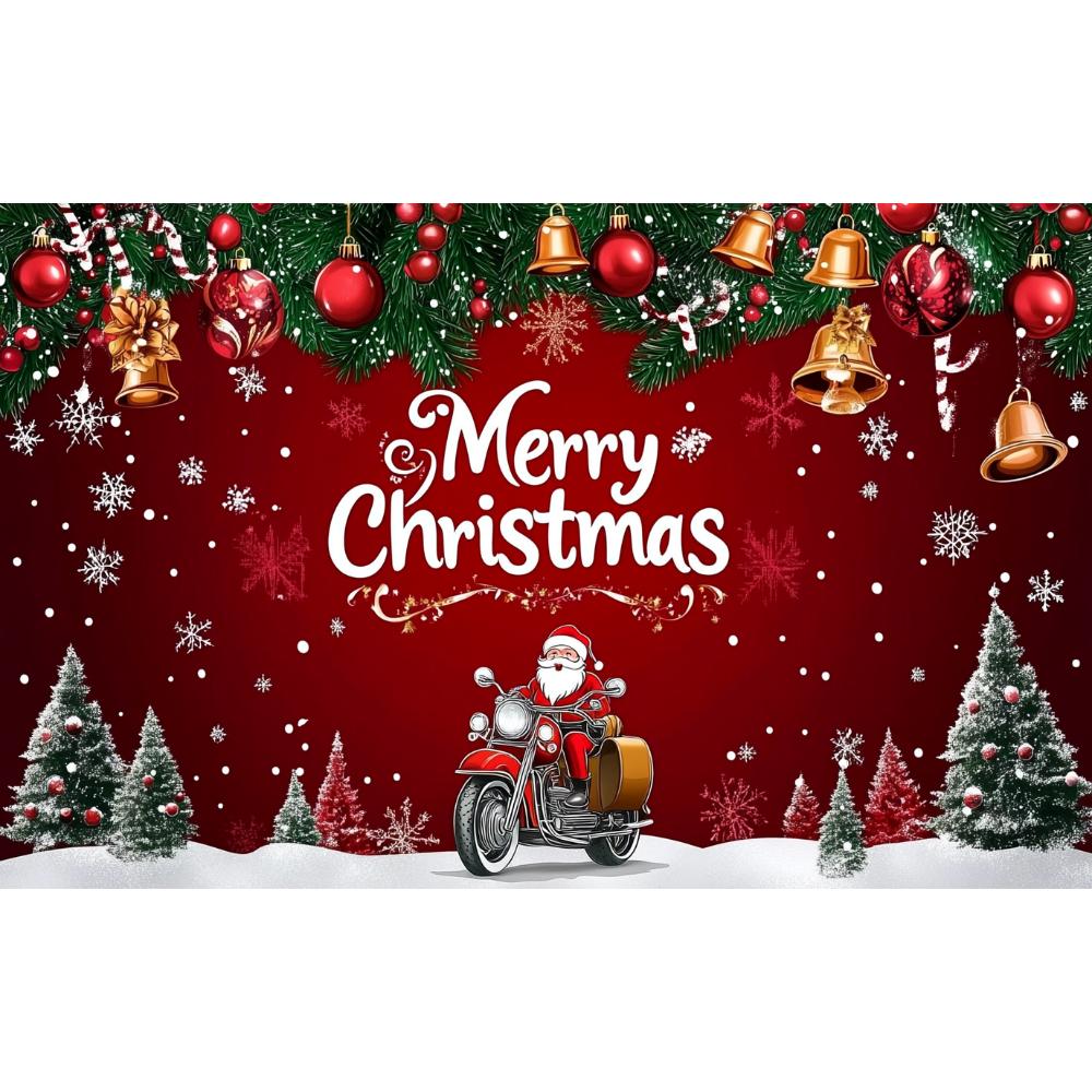 Merry Christmas Background Santa Claus With Car Motorcycle Sending Gifts Flag Banner Indoor Outdoor Party Christmas Decoration