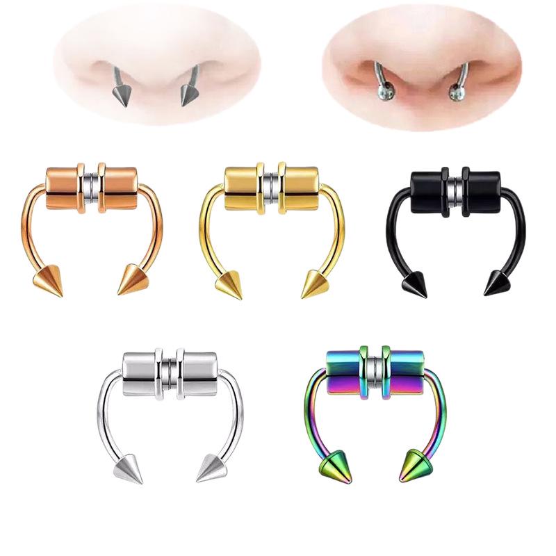 Faux Anneau de Nez Magnétique en Acier Inoxydable - Bijou Cerceau Fer à Cheval Non Perçant